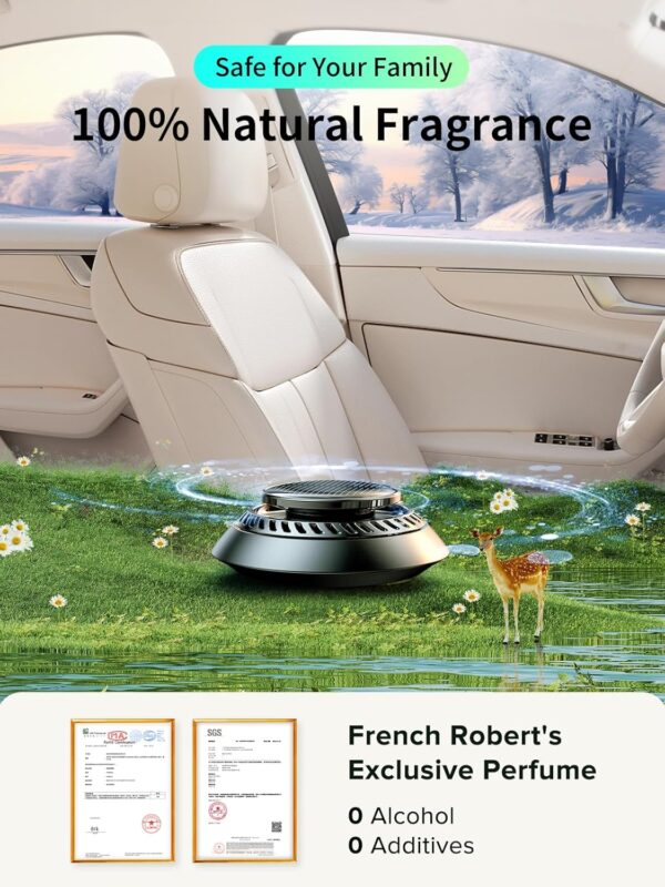 AromCeeniu Ambientador solar para coche F21, aceites esenciales de bricolaje, difusor giratorio automático con energía solar OVNI, fragancia francesa natural de colonia y océano, dos aceites, aleación de - Imagen 2